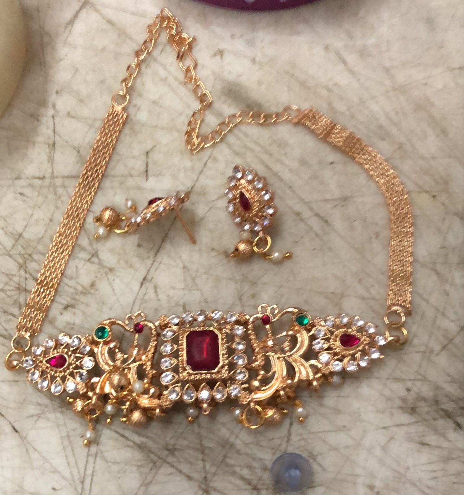 Golden Color Necklace With Earrings For Women