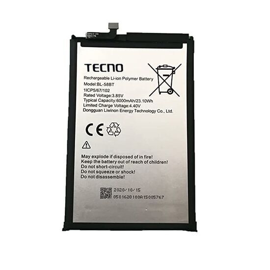 Tecno Pouvoir 4 Pro Bl58Bt 6000Mah Battery Original