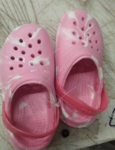 Kids Pink And White Crocs Size 23