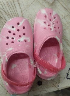 Kids Pink And White Crocs Size 23