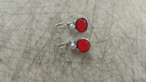 Oxidised Silver Plated Red Pearl Earring For Women