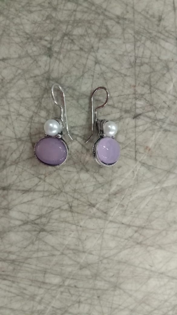 Oxidised Silver Plated Purple Pearl Earring For Women