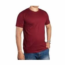 Mens Maroon Color Plain T Shirt Size M