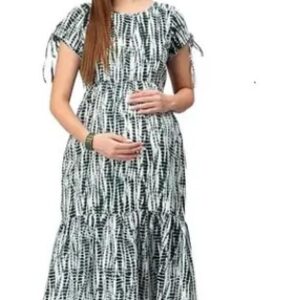 White And Green Printed Maternity Feeding Dress For Women Size Xl