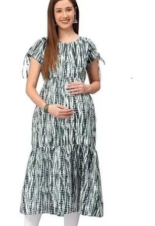 White And Green Printed Maternity Feeding Dress For Women Size Xl