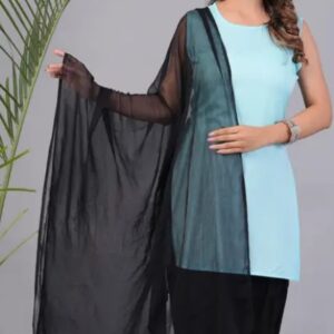 Vakratunda Sky Blue Kurta With Black Salwar Or Dupatta Set For Women Size L