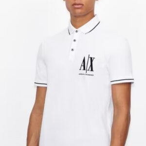 Armani Exchange Logo Print Polo Shirt With Spread Collar In White Colour Size S