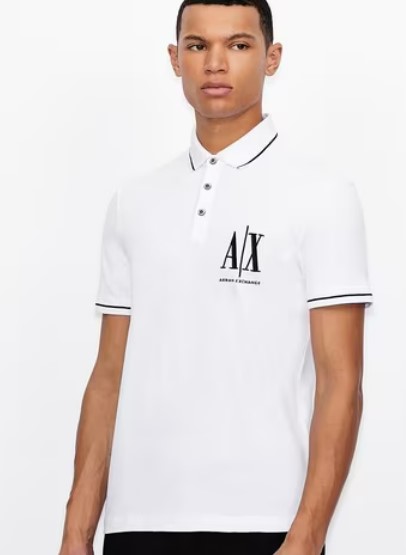 Armani Exchange Logo Print Polo Shirt With Spread Collar In White Colour Size S