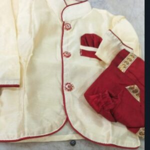 Kids Cream Kurta With Red Dhoti Dress Set For Boys Size 18