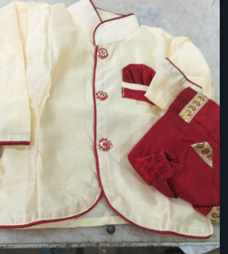 Kids Cream Kurta With Red Dhoti Dress Set For Boys Size 18