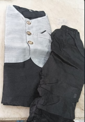 Black Pathani Kurta With Nehru Jacket For Kids Boys In Grey And Black Colour Size 18