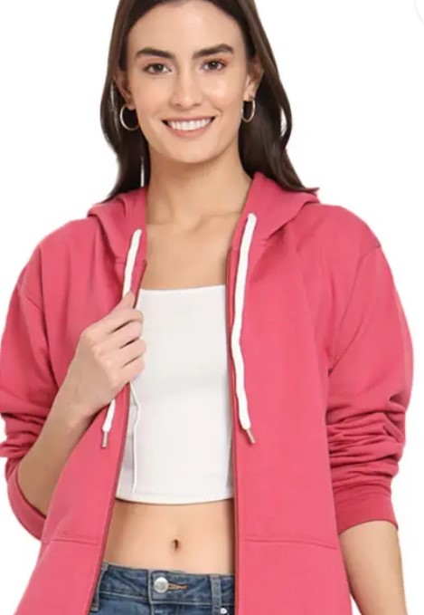 Shaun Women Full Sleeve Solid Hooded Sweatshirt In Pink Colour Size M