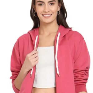 Shaun Women Full Sleeve Solid Hooded Sweatshirt In Pink Colour Size L