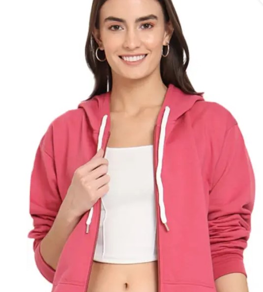 Shaun Women Full Sleeve Solid Hooded Sweatshirt In Pink Colour Size L
