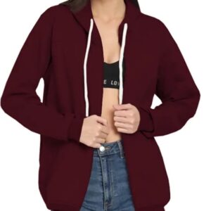 Shaun Women Full Sleeve Solid Hooded Sweatshirt Maroon Colour Size L