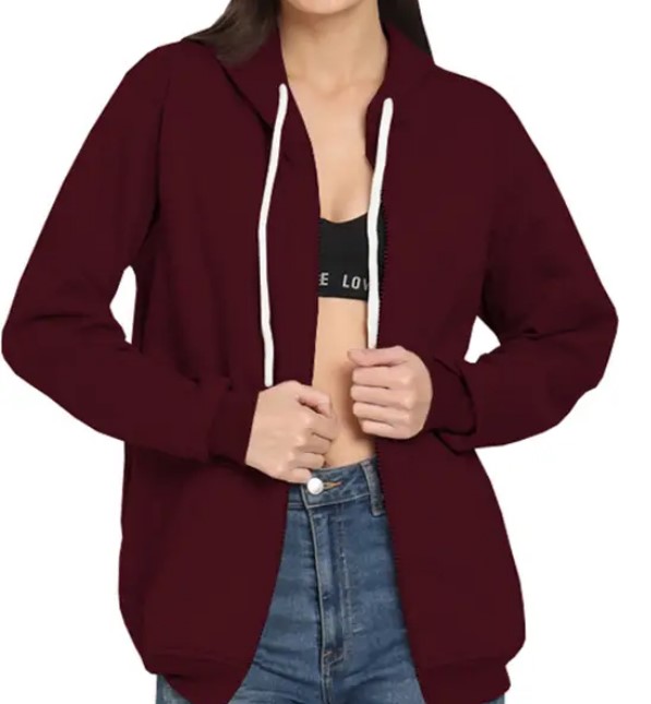 Shaun Women Full Sleeve Solid Hooded Sweatshirt Maroon Colour Size L