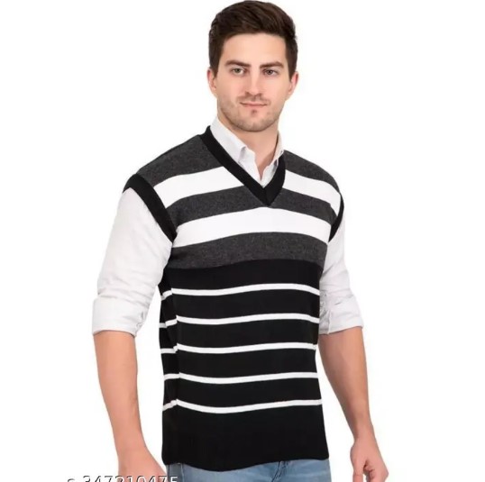 Vinayak Black Woolen Sleeveless Sweater For Men Size L