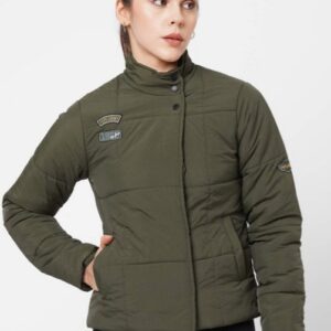 Pepe Jeans Women Green Padded Jacket With Patchwork Size Xl