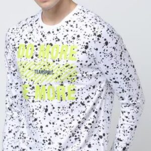 Teamspirit White Printed Regular Fit Splatter Print Crewneck Tshirt Size L