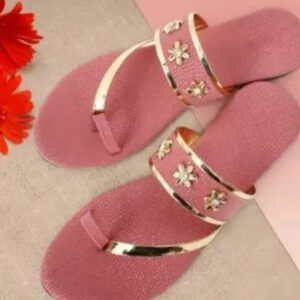 Dusty Pink Fancy Flat Slippers For Women Size 39