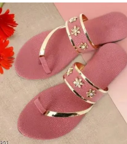 Dusty Pink Fancy Flat Slippers For Women Size 39