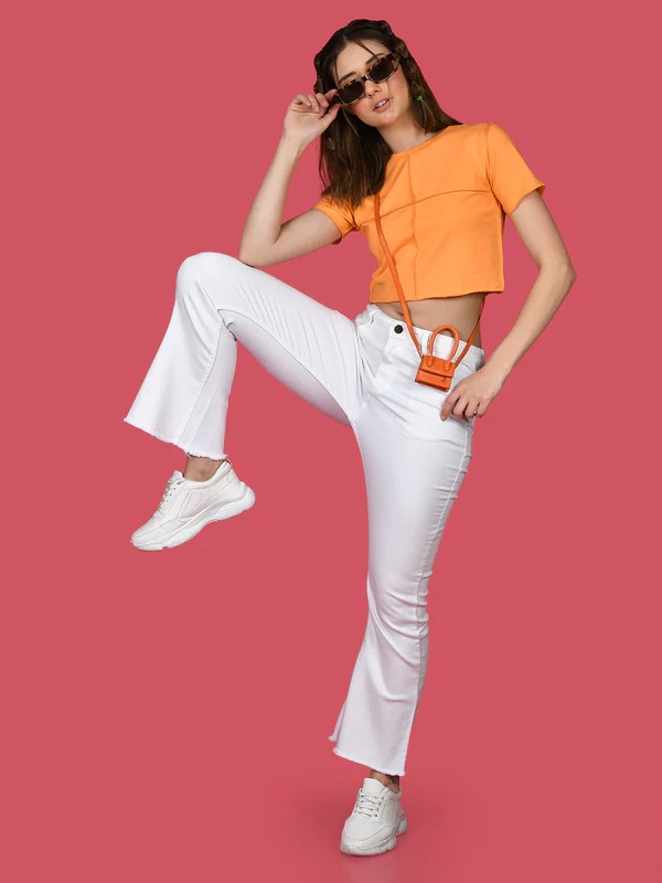 Zink London Women Tisca Orange Solid Crop Top Size XS