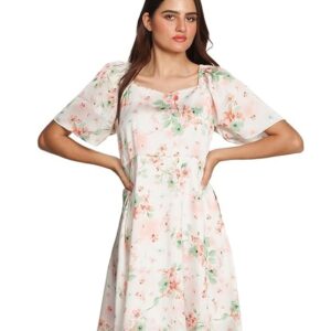Zink London Women s White Floral Printed Regular Short Dress Size L