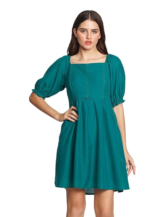 Zink London Women s Green Solid Flared Short Dress Size XS