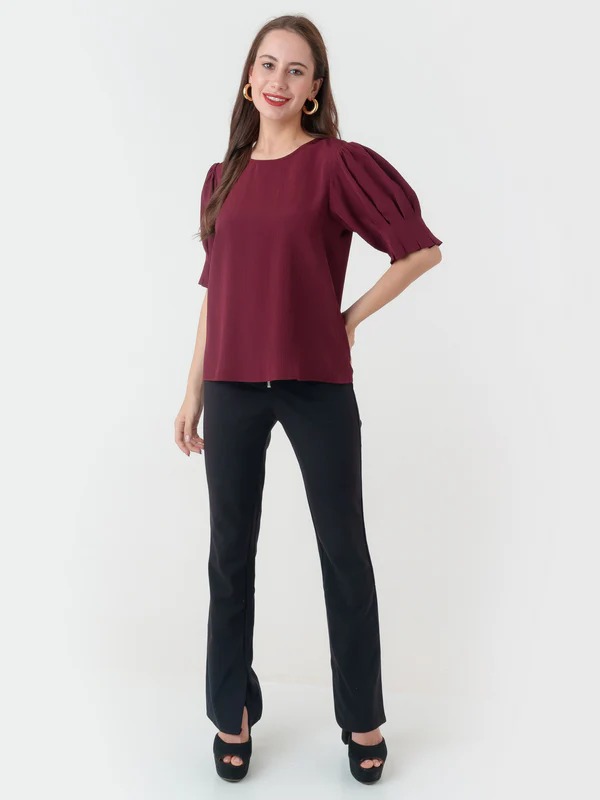 Zink London Women Kaeli Maroon Textured Regular Top Size XXL