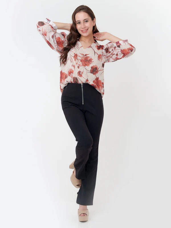 Zink London Women Bellamy Off White Printed Puff Sleeve Top Size M