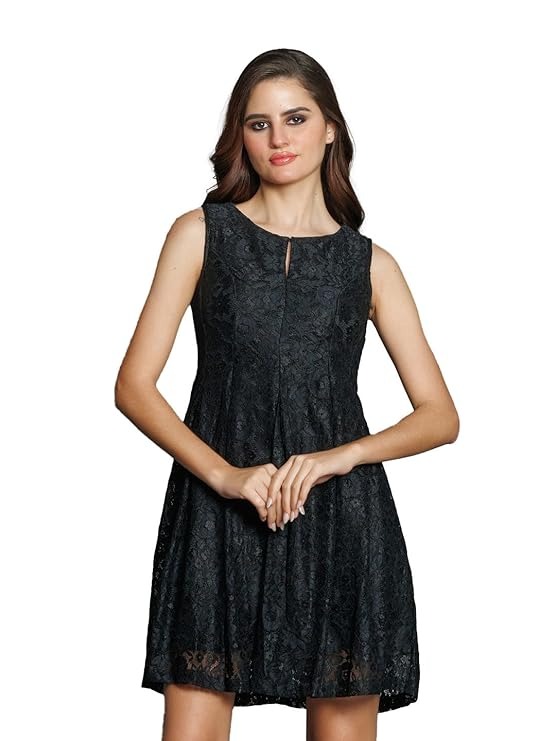 Zink London Women s Black Lace Flared Short Dress Size M
