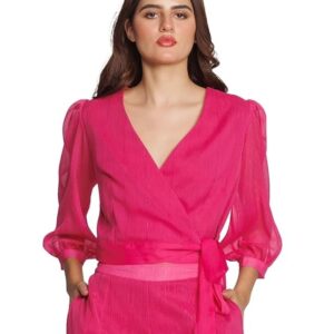 Zink London Women s Pink Solid Wrap Styled Crop Top Size S
