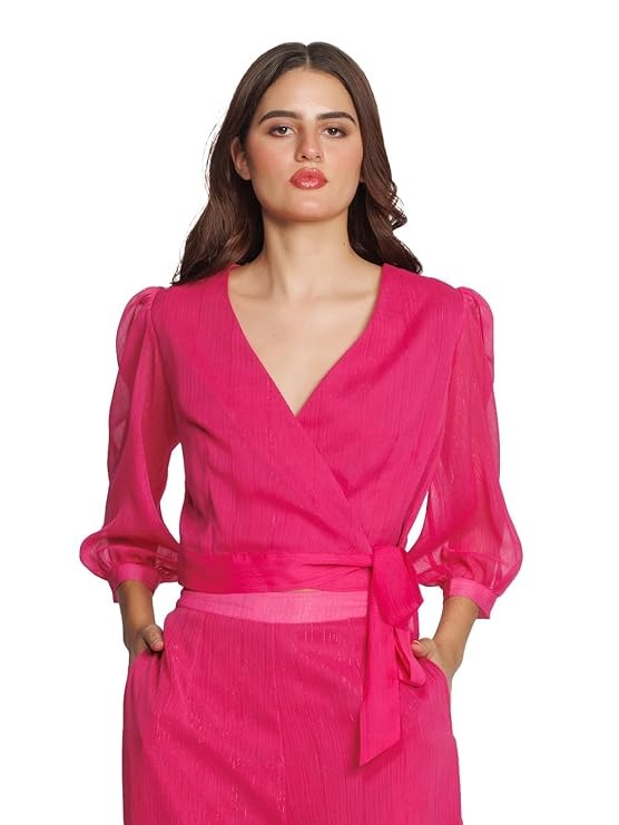 Zink London Women s Pink Solid Wrap Styled Crop Top Size S