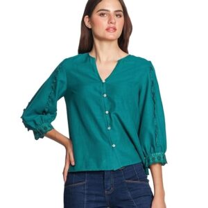 Zink London Women s Dark Green Solid Regular Top Size XS