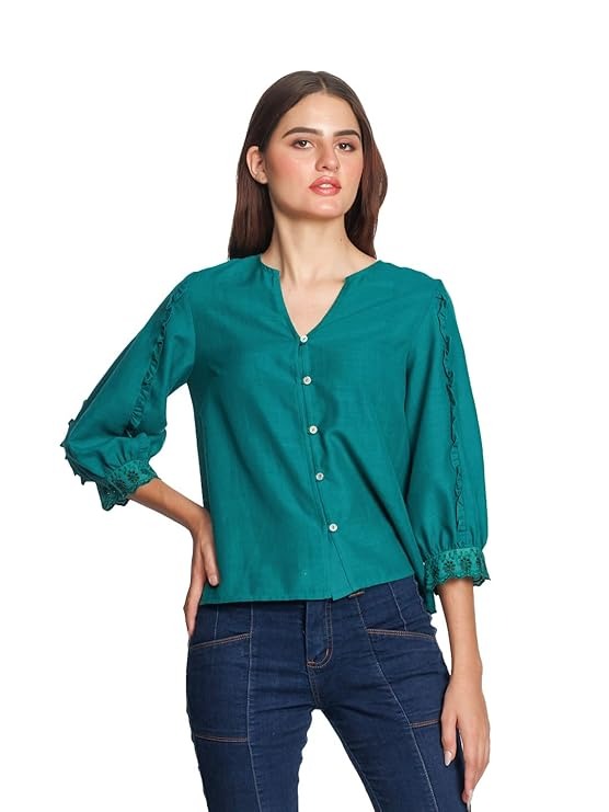 Zink London Women s Dark Green Solid Regular Top Size XS