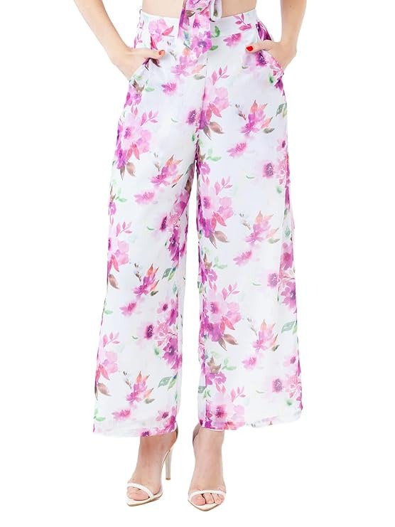 Zink London Women s White Printed Regular Trouser Size XL