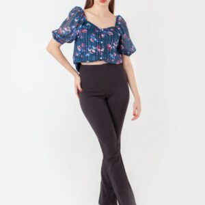 Zink London Women Marina Navy Blue Printed Straight Top Size XS