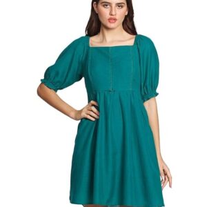 Zink London Women s Green Solid Flared Short Dress Size S