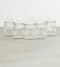 HomeCentre Set Of 3 Transparent Air Tight Textured Glass Storage JarsHome Centre Set Of 6 Transparent Air Tight Textured Glass Storage Jars 3 Jar Missing