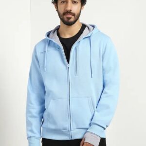 NOBERO Men Full Sleeve Solid Hooded Sweatshirt powder blue colour l size