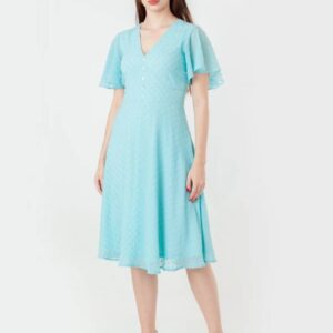 Zink London Women Celia Blue Self Design Regular Midi Dress Size XXL