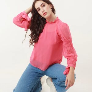 Zink London Women Julia Coral Solid Tie Up Top Size XXL