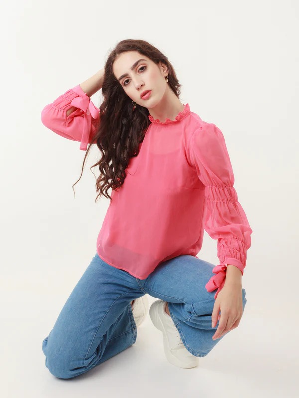 Zink London Women Julia Coral Solid Tie Up Top Size XXL