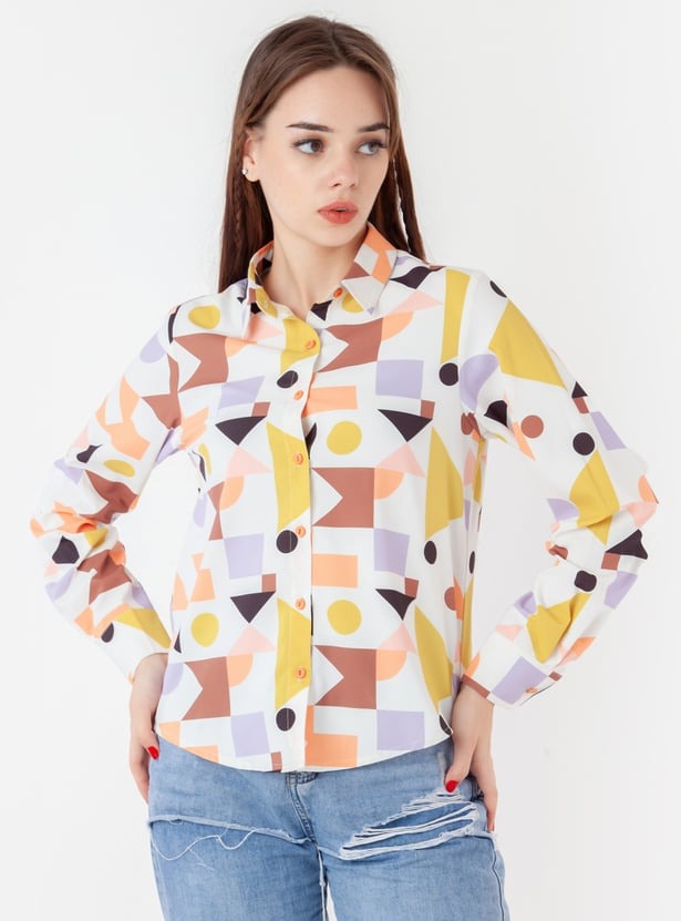 ZINK LONDON Women Geometric Print White Shirt Size M