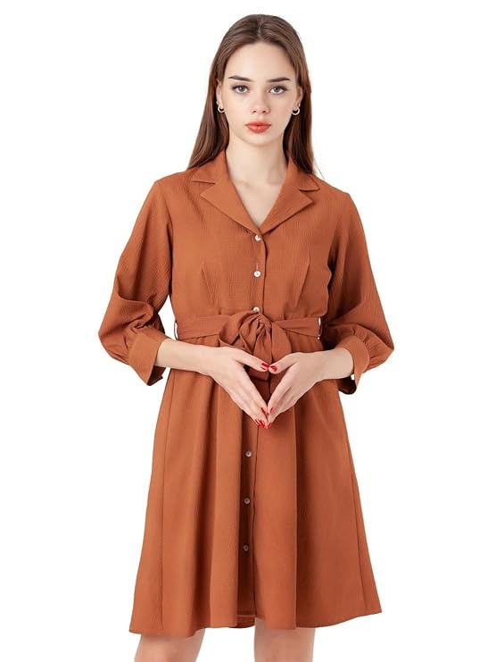 Zink London Women s Brown Solid Regular Short Dress Size XXL