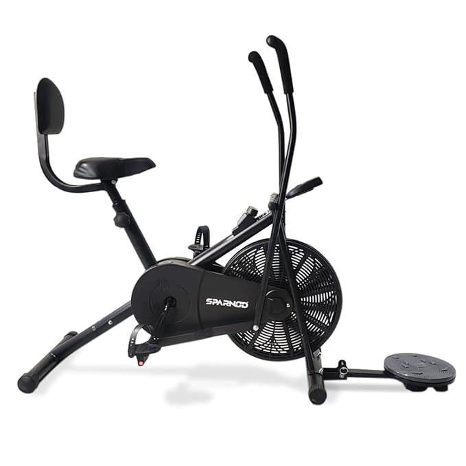 Sparnod Fitness SAB 05 T Upright Air Bike Exercise Cycle for Home Gym Dual Action Full Body Workout Adjustable Resistance Backrest Ab Twister 1yr Warranty Minor Damage