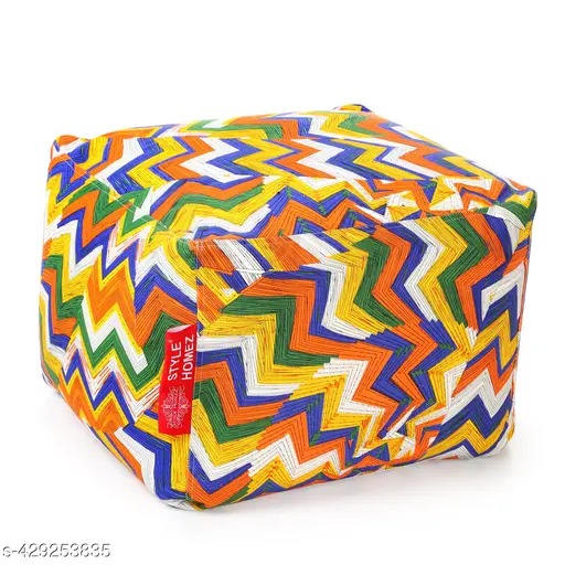 Style Homez Square Cotton Canvas Geometric Printed Bean Bag Ottoman Stool Large Size Cover Only Multi Color SIZE L