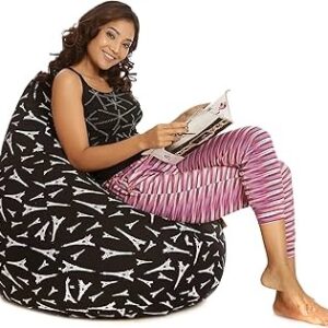 Style Homez Classic Cotton Canvas Abstract Printed Bean Bag XXL Size Filled with Beans Fillers