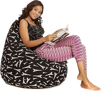 Style Homez Classic Cotton Canvas Abstract Printed Bean Bag XXL Size Filled with Beans Fillers
