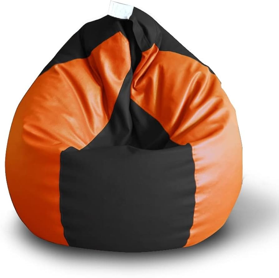 Style Homez Premium Leatherette Classic Bean Bag Size XXXL Black Orange Color Cover Only